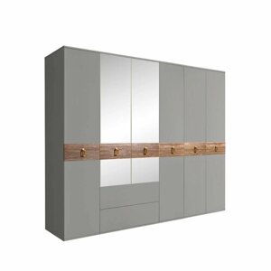 Шкаф 6-ти дверный с зеркалами, с выдвижными ящиками, Ярцево Bogemia Wood Fa (Серый/Золото) БМШ1/61(Wo)