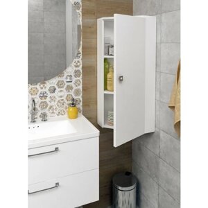 Шкаф для ванной комнаты, Гестия, Пенал Виола 1 дверь, подвесной, угловой, цвет белый, правый
