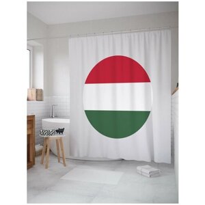 Штора водоотталкивающая для ванной, занавеска в ванную комнату тканевая JoyArty "Венгерский флаг в кругу", 180х200 см