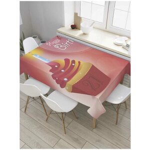 Скатерть прямоугольная JoyArty на кухонный стол "Кекс на 21-летие" из оксфорда, 120x145 см