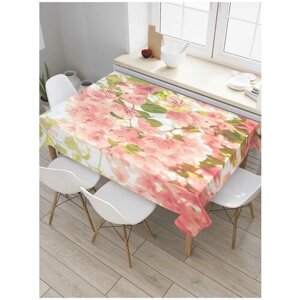 Скатерть прямоугольная JoyArty на кухонный стол "Нежное цветение сакуры" из оксфорда, 180x145 см