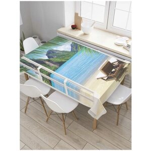 Скатерть прямоугольная JoyArty на кухонный стол "Пляжное окно" из оксфорда, 120x145 см