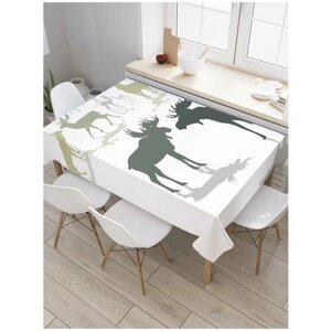 Скатерть прямоугольная JoyArty на кухонный стол "Семейство лосей" из оксфорда, 180x145 см