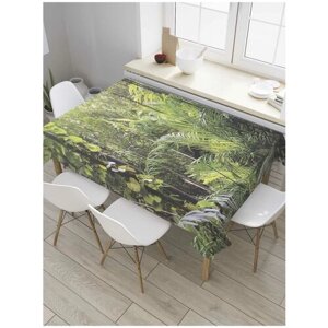 Скатерть прямоугольная JoyArty на кухонный стол "Тропический лес утром" из оксфорда, 120x145 см