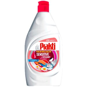 Средство для мытья посуды DR. PRAKTI Clovin Цветочное (650 мл) для чувствительной кожи, с витаминами, защита рук, против жира, концентрат