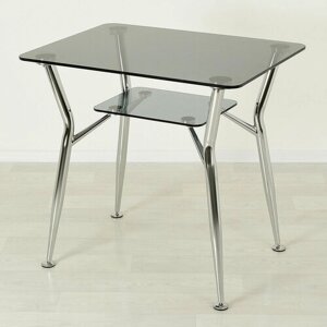 Стеклянный стол для кухни Квадро 10 серый/хром (1200х700 мм)