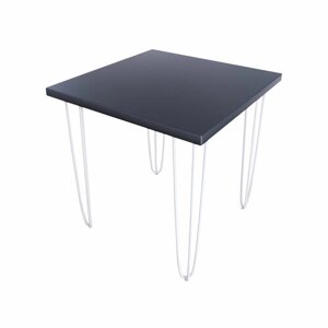 Стол кухонный Loft с квадратный столешницей цвета антрацит из массива сосны 40 мм и белыми ножками-шпильками, 60x60х75 см