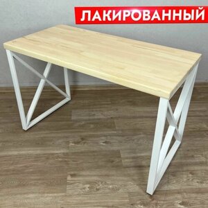 Стол кухонный Loft с лакированной столешницей из массива сосны 40 мм и белыми металлическими крестообразными ножками, 120х80х75 см