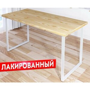 Стол кухонный Loft с лакированной столешницей из массива сосны 40 мм и белыми металлическими ножками, 140х70х75 см