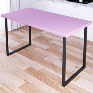 Стол кухонный Loft с розовой столешницей из массива сосны 40 мм и черными металлическими ножками, 130х70х75 см