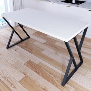 Стол кухонный Loft со столешницей белого цвета из массива сосны 40 мм и черными металлическими Z-образными ножками, 130х60х75 см
