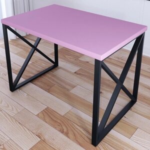 Стол кухонный Loft со столешницей розового цвета из массива сосны 40 мм и черными металлическими крестообразными ножками, 120х80х75 см
