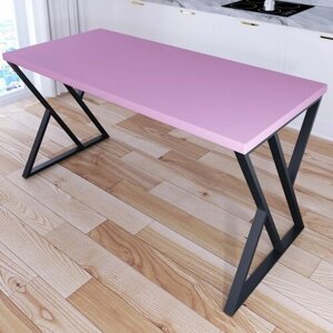 Стол кухонный Loft со столешницей розового цвета из массива сосны 40 мм и черными металлическими Z-образными ножками, 140х60х75 см