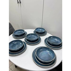Столовый сервиз , Набор посуды ( фарфор ) 6 персон 18 предметов, цвет синий