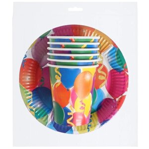 Страна Карнавалия Набор бумажной посуды Праздник, воздушные шары и серпантин, 12 пр., разноцветный