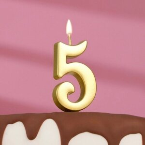 Страна Карнавалия Свеча в торт цифра "5", 5,3 см, золото