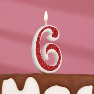 Страна Карнавалия Свеча в торт на шпажке "Рубиновая коллекция", цифра 6, 5,2 см, рубиновая