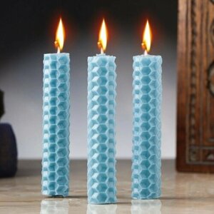SUI Набор свечей из вощины "Спокойствие и внутренняя гармония", 3 шт, 8х1,7 см, 45 мин, голубой