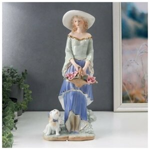 Сувенир керамика "Скромная девушка в шляпке с корзиной цветов" 36,5х15х10 см
