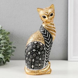 Сувенир полистоун "Кошка с узорами, сидит" золото с чёрным 10.5х8х22 см