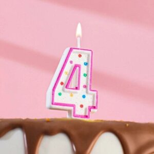 Свеча для торта «Горошек», цифра "4", блестки, 7 см, микс (12 шт.)