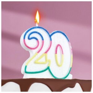 Свеча для торта «Юбилейный гигант», цифра "20", ободок цветной, 7,5 см