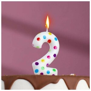 Свеча в торт на день рождения "Цветное конфетти", цифра "2", 5,5 см