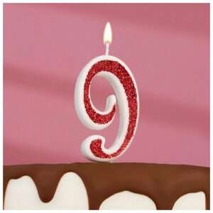 Свеча в торт на шпажке "Рубиновая коллекция", цифра 9, 5,2 см, рубиновая