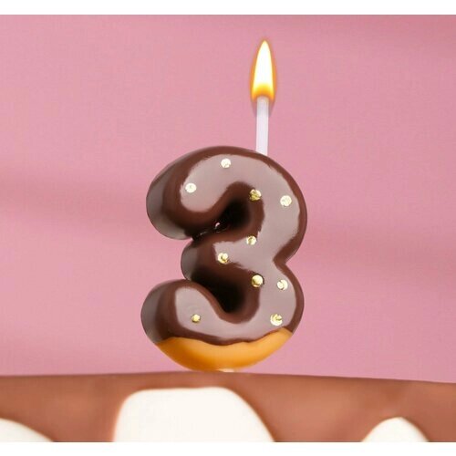 Свеча в торт "Шоколадная глазурь", цифра "3" , 3,8 см