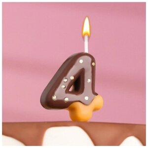 Свеча в торт "Шоколадная глазурь", цифра "4", 3,8 см