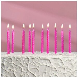 Свечи в торт "Спираль", 6 см, металлик розовый, набор 10 шт