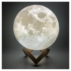 Светильник-ночник 3D шар Луна Moon Lamp на деревянной подставке с пультом, 15 см, белый
