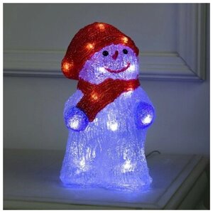 Светодиодная фигура «Снеговик в шарфе» 13 25 15 см, акрил, 30 LED, 220 В, свечение белое