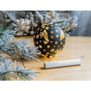 Светящийся ёлочный шар новогодний полёт, чёрный, 10 тёплых белых микро LED-огней, 12 см, батарейки, Peha Magic GF-16845