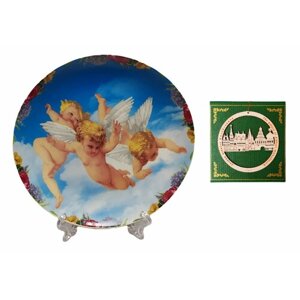 Тарелка декоративная "Ангелы"2 с подставкой d 15см + сувенирное украшение ELG
