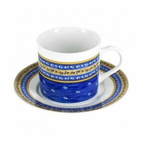 Thun Чешский фарфор чайная пара: чашка 250мл, блюдце 155 мм, Cairo коллекция "Сине-желтые полоски"
