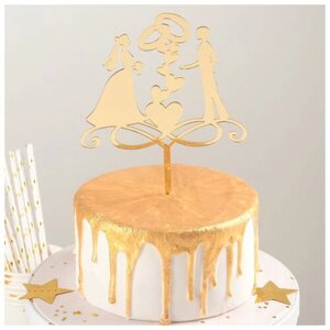 Топпер для торта «Обручальные кольца», 1318 см, цвет золото