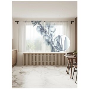 Тюль для кухни и спальни JoyArty "Ветер с цветами", 2 полотна со шторной лентой шириной по 145 см, высота 180 см.