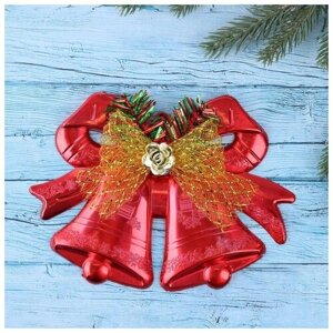 Украшение новогоднее "Колокольчик двойной" с розочкой и бантиком, 19х14 см, красный