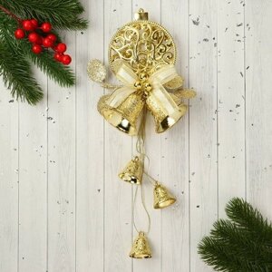 Украшение новогоднее "Уютная сказка" колокольчики снежинка в шаре, 12х27 см, золото