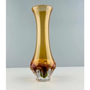 Винтажная ваза "Золотой корень"Цветное стекло. Чехословакия, 1970-е.