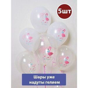 Воздушные шары с гелием с Днем Рождения Фламинго 5шт