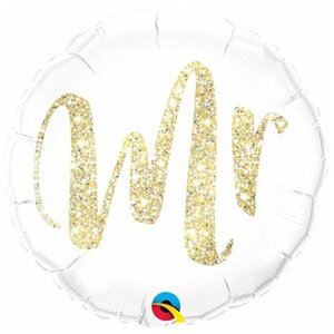 Воздушный шар фольгированный Riota круглый, на свадьбу, MR/Мистер, Глиттер, золотой, 46 см