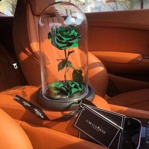 Зеленая роза в колбе "VIP" в подарочной коробкой с вау-эффектом /29 см Живет 5 лет