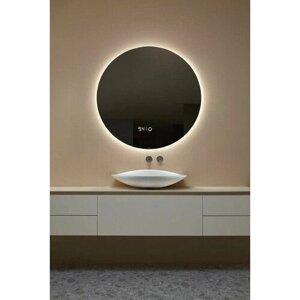 Зеркало круглое MN D100 для ванной с холодной LED-подсветкой и часами
