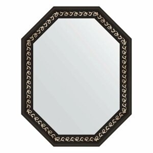 Зеркало настенное Polygon EVOFORM в багетной раме чёрный ардеко, 74х94 см, для гостиной, прихожей, кабинета, спальни и ванной комнаты, BY 7140