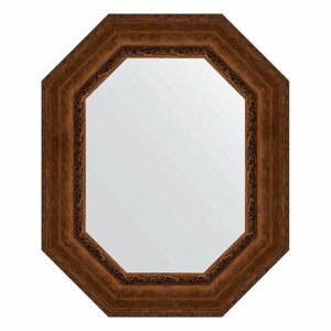 Зеркало настенное Polygon EVOFORM в багетной раме состаренная бронза с орнаментом, 67х82 см, для гостиной, прихожей и ванной комнаты, BY 7266