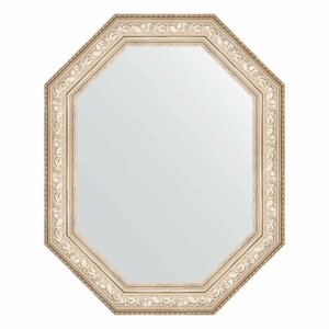 Зеркало настенное Polygon EVOFORM в багетной раме виньетка серебро, 65х80 см, для гостиной, прихожей, кабинета, спальни и ванной комнаты, BY 7254