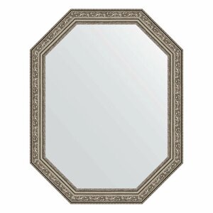 Зеркало настенное Polygon EVOFORM в багетной раме виньетка состаренное серебро, 55х70 см, для гостиной, прихожей, спальни и ванной комнаты, BY 7026