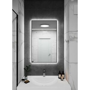 Зеркало с подсветкой в алюминиевой раме настенное ALUMIRROR 100х60 см. Свет: Нейтральный белый 6000К. Черное